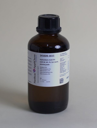 [PA14102014] Acido Clorhídrico 37% (USP-NF, BP, Ph. Eur.) Puro, Grado Farma 1 L "Uso Exclusivo Profesional"